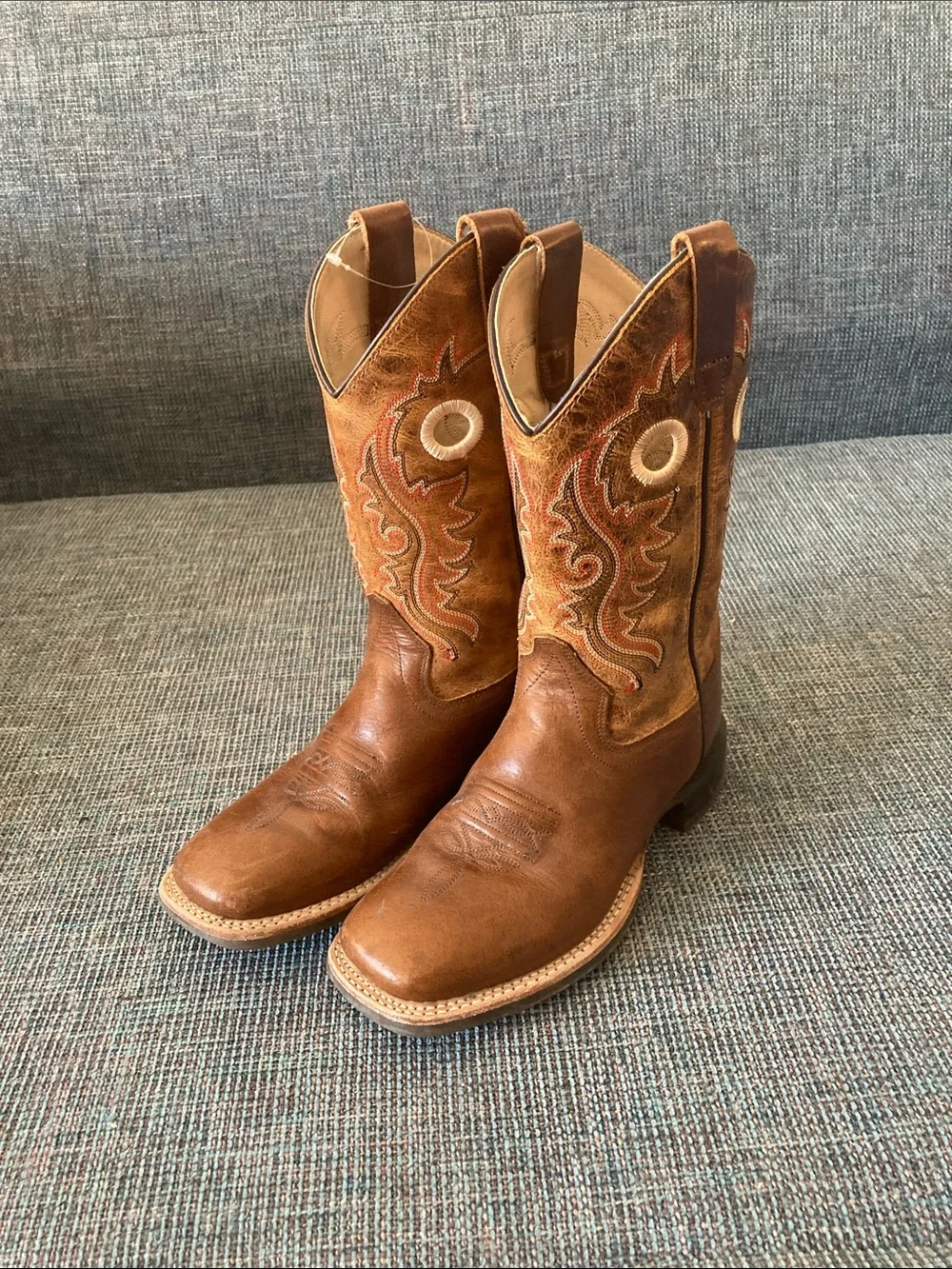 Old West Leather Kids Western Boots with Red Stitching
